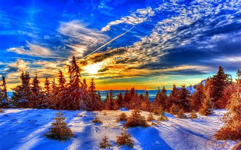 1920x1080px 1080p Free Download Winter Beauty Snow Nature Sunset