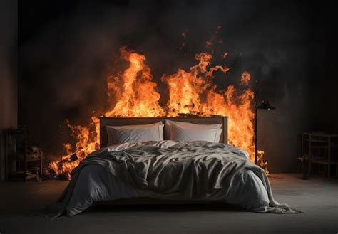 Free Photo 3d Bed On Fire With Flames