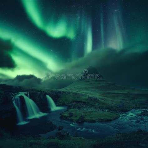 Kirkjufell Mountain In Iceland Aurora At Night Sky Stock Image Image