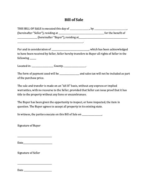 Florida Bill Of Sale Form Fillable Pdf Template Download Here