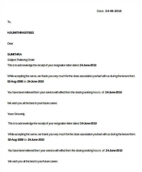 5 Employee Relieving Letter Templates Pdf Doc Free