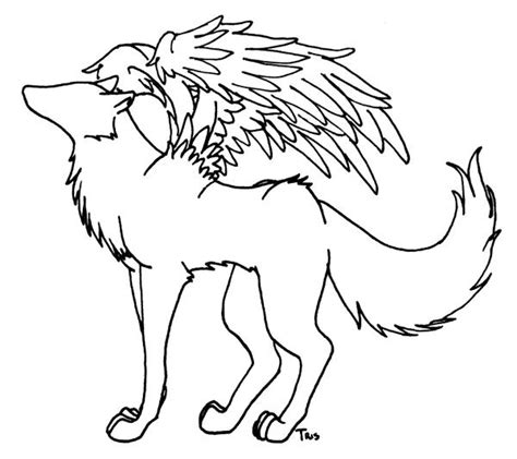 Winged Wolf Lineart By Trisomy On Deviantart