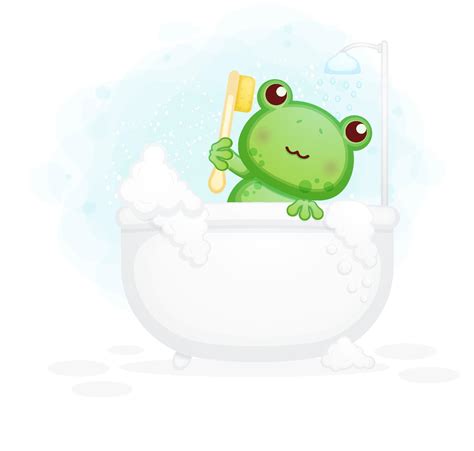 Cute Frog Lying In The Bathtub Cartoon Illustration 2133982 Vector Art
