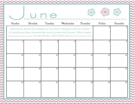 The Blogging Pastors Wife Printable June 2012 Calendar