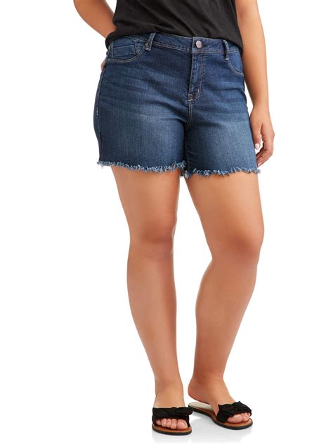 A3 Denim Womens Plus Size Raw Edge Denim Shorts