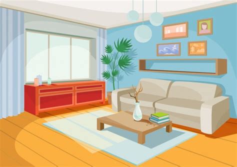 Uñas decoradas con dibujos 2020. Ilustración vectorial de un acogedor interior de dibujos animados de una sala de estar, una sala ...