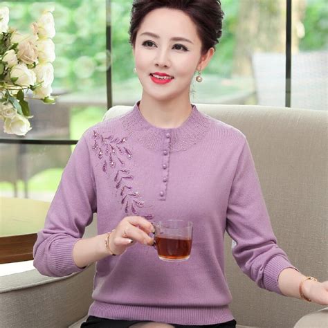 2019 New Mothers Wear Middle Aged Autumn Clothes Long Sleeved Wool