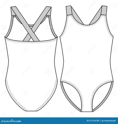 Basic Girls One Piece Swimsuit Fashion Flat Sketch Template Contrast