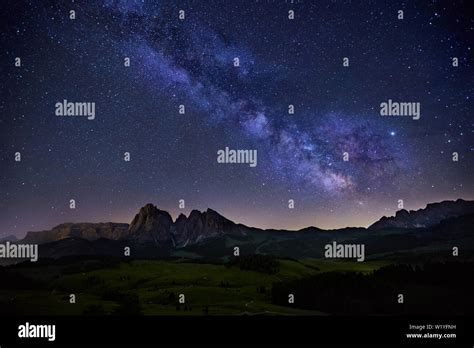 Milky Way Over Alpe Di Siusi In Dolomites Italy Stock Photo Alamy