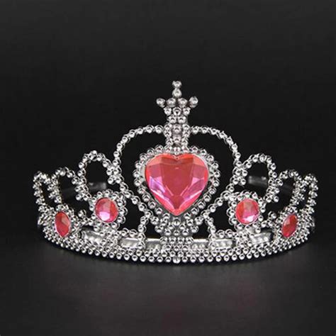 cute pink fairy birthday plastic crowns headband rhinestone heart princess tiara hairband girls