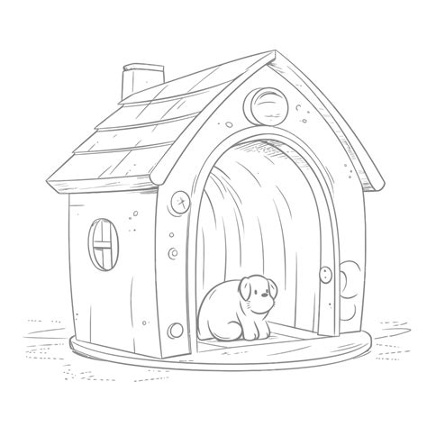 Cute Dog House Coloring Page With Dog Outline Sketch Drawing Vector