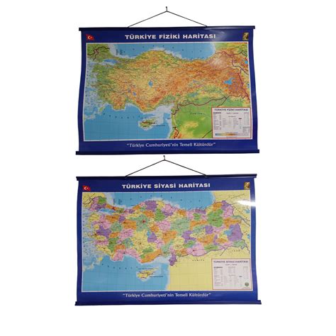 Türkiye Siyasi Fiziki Haritası Çift Taraflı 50x70 Okul Harita ve