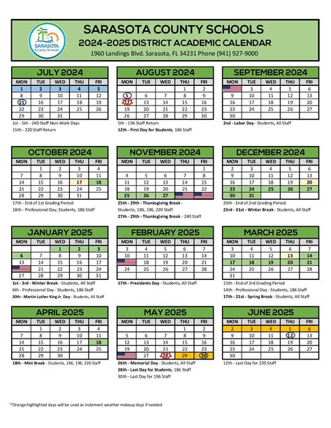 Sarasota County Schools Calendar 2024-2025 Holidays