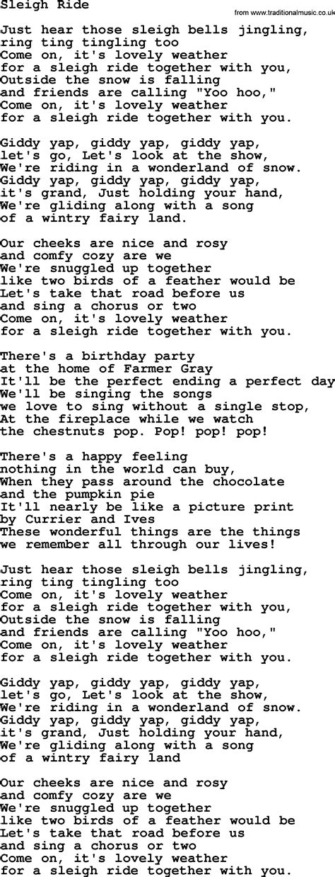 Sleigh Ride Lyrics Printable