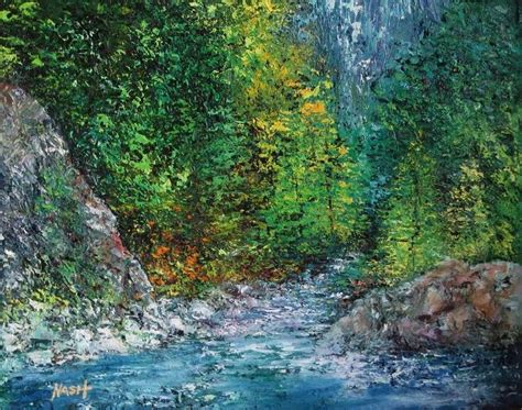 River In North Carolina Blue Ridge Mountains 16x20 Original Oil On