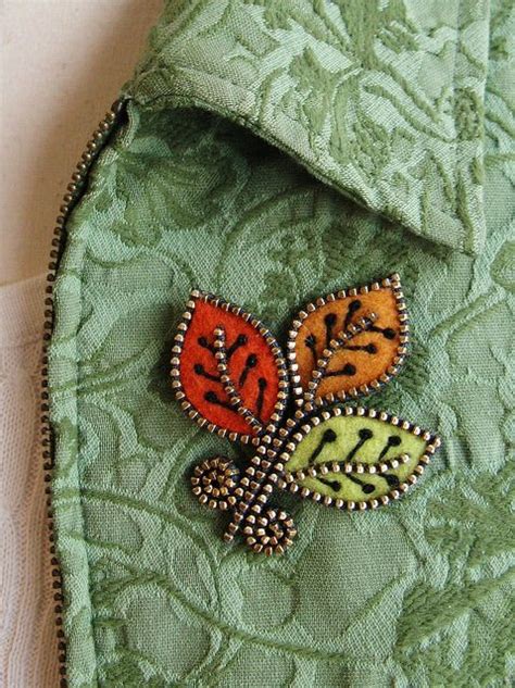 Three Leaf Felt And Zipper Brooch By Woolly Fabulous Felt Diy Felt