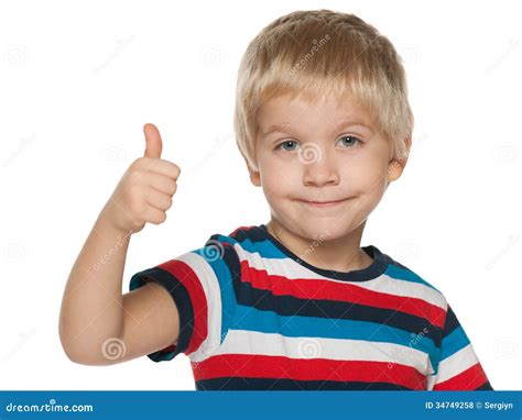 Smiling Little Boy Holds His Thumb Up Stock Photo Image Of Childhood