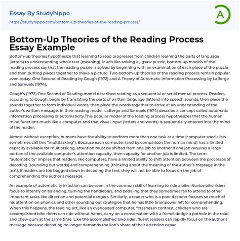 Bottom Up Theories Of The Reading Process Essay Example