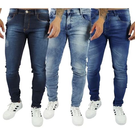 Kit Cal As Jeans Masculina Slim Skinny Original Elastano Lycra Desconto No Pre O
