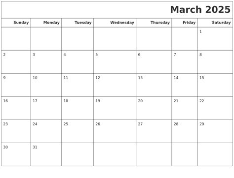 March 2025 Calendars To Print