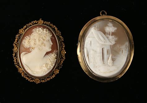 Two Victorian Cameos Pin Pendants