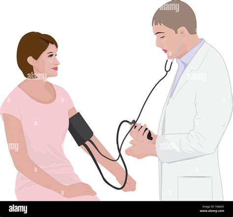 Blood Pressure Measuring Cardio Exam Visit To A Doctor Vector