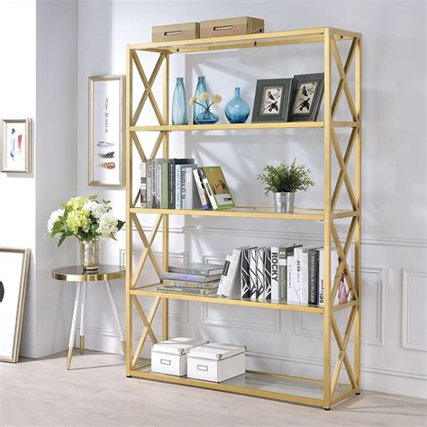 Acme Furniture Milavera Gold Metal 4 Shelf Bookcase At