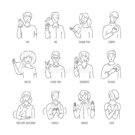 Vector Deaf Mute Sign Language Character Gesture Stock Vector