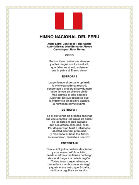 Himno Nacional Del Peru Completo Pdf Entretenimiento General