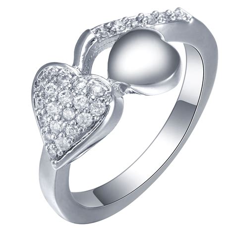 2016 double heart promise rings for lover t jewelry love cubic zircon women engagement silver