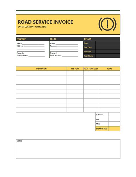 Free Road Service Invoice Template Pdf Word Excel