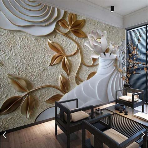 3d Embossed Vase Waterlily Flower Wallpaper Mural Art Wall Decal Hd