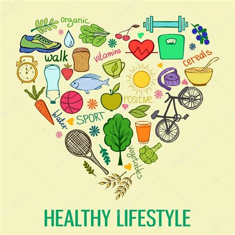 Hand Drawn Healthy Lifestyle Elements Arranged In A Heart Shape Premium