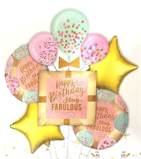 Happy Birthday Stay Fabulous Foil Balloons Pastel Colors Set Of 5
