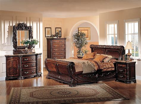 B1008 5 Pcs Providence Sleigh Bedroom Set Collection Dark Walnut Wmarble Top 5 Pcs Cal King