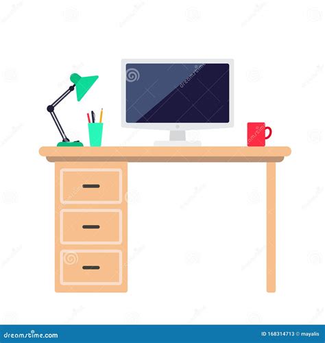 Workspace With Desk And Computer Vector Illustration Stock Vector