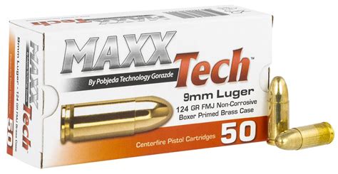 Maxxtech Ptgb9124b Standard 9mm Luger 124 Gr Full Metal Jacket Fmj 50