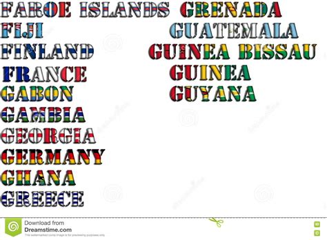If you cannot find the country or the language listed here, please send us an email so that we can help you find what you are looking for. Country Names In Colors Of National Flags - Complete Set ...