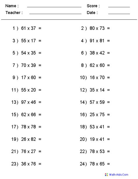 Grade 5 Multiplication Worksheet