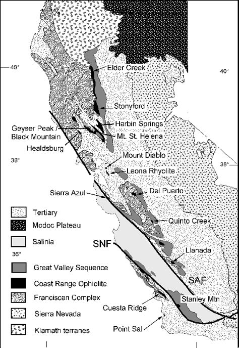 Simplified Geologic Map Of California Showing Coast Range Ophiolite