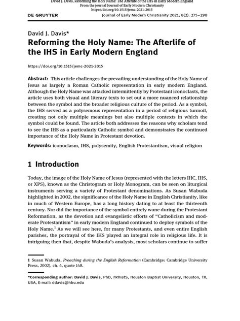 reforming the holy name the afterlife of the ihs in early modern england pdf protestantism