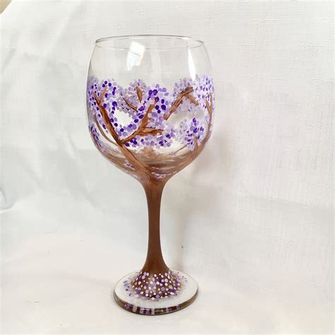 Purple Blossom Wine Glasses Hand Painted Large Wine Etsy
