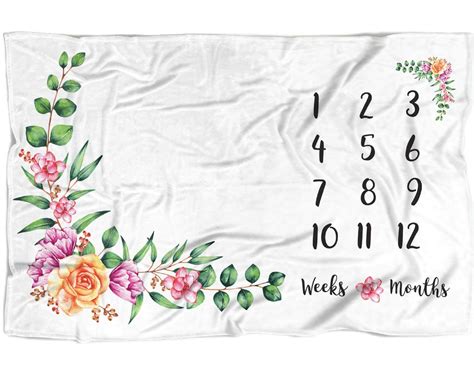 Capture precious pregnancy & baby milestone photos. Personalized Floral Baby Month Blanket Girl, Monthly ...