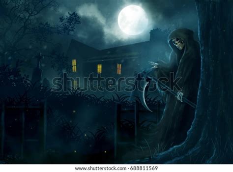 God Death Grim Reaper Sneak Behind Stock Illustration 688811569