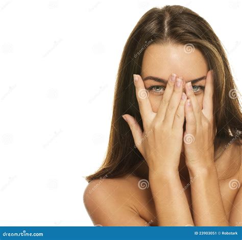 Beautiful Woman Covering Her Face With Her Hands Stock Image Image Of