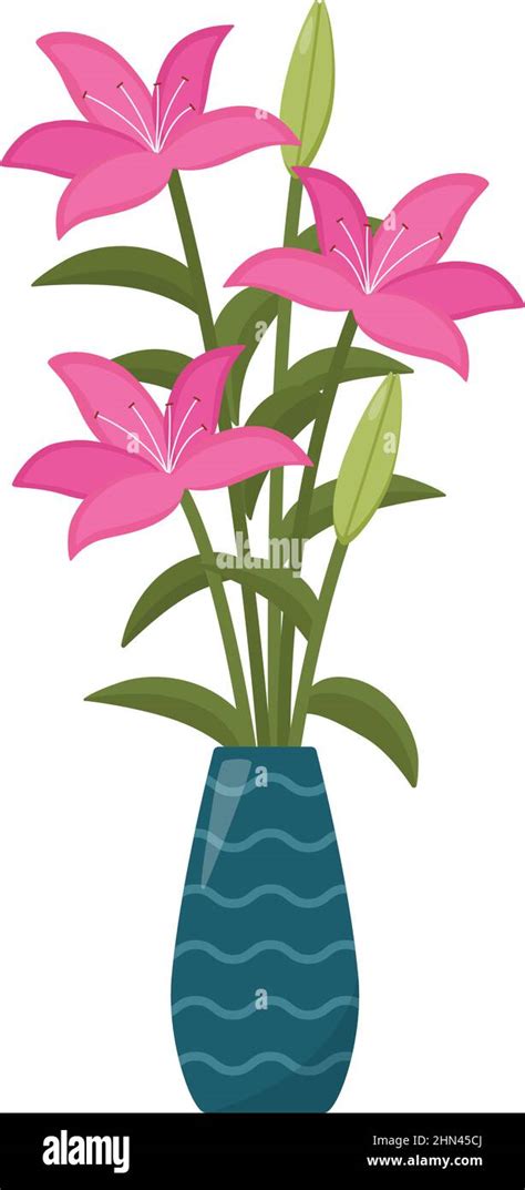Beautiful Bouquet Of Lilies In Vase Vector Illustration Stock Vector