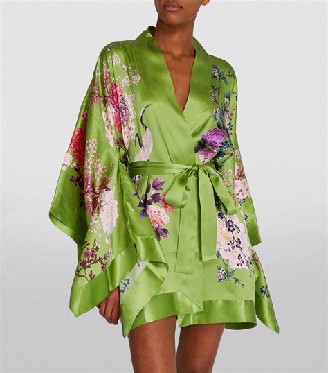 Meng Green Silk Floral Short Kimono Harrods Uk