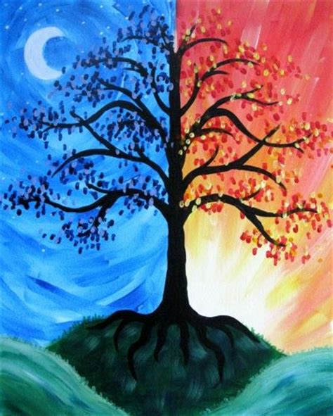 Night And Day Ii Night Sky Art Night Painting Tree Painting