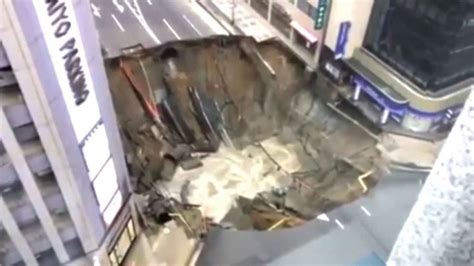 Caught On Camera Giant Sinkhole Swallows Street In Fukuoka Japan