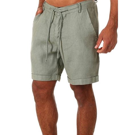 Saodimallsu Mens Linen Casual Fit Inseam Elastic Waist Shorts With